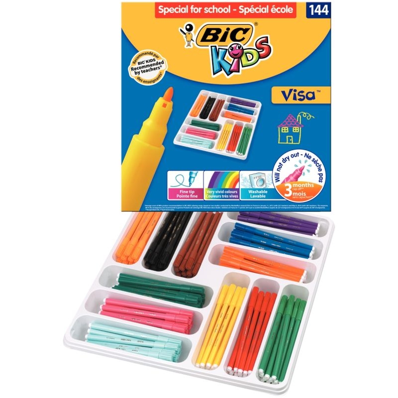 Boîte Classpack de 144 Visa couleurs assorties pointe fine MilBulles