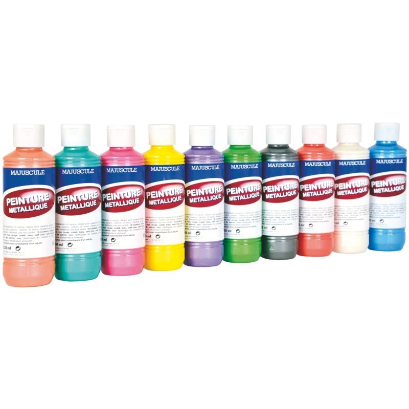 Carton de 6 flacons de 500 ml de peinture acrylique PEBEO ACRYLCOLOR  couleurs métalliques et nacrées assorties - La Poste