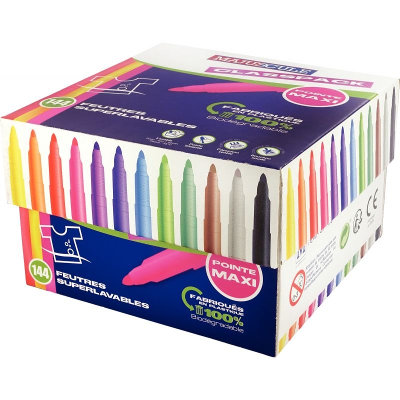 Classpack de 144 maxi feutres pointe large couleurs assorties