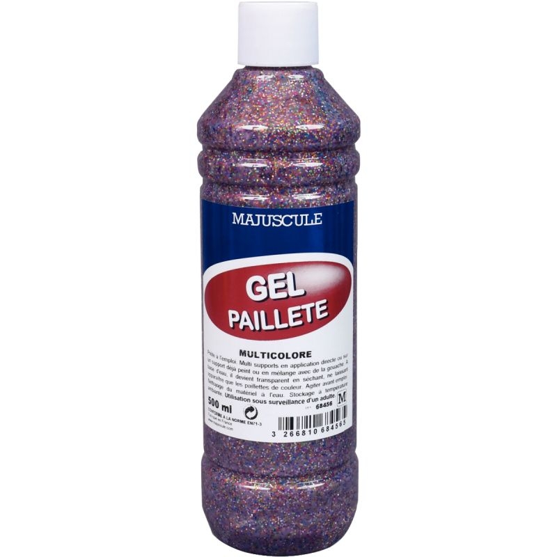 Flacon 500ml de gel de paillettes MAJUSCULE, multicolore