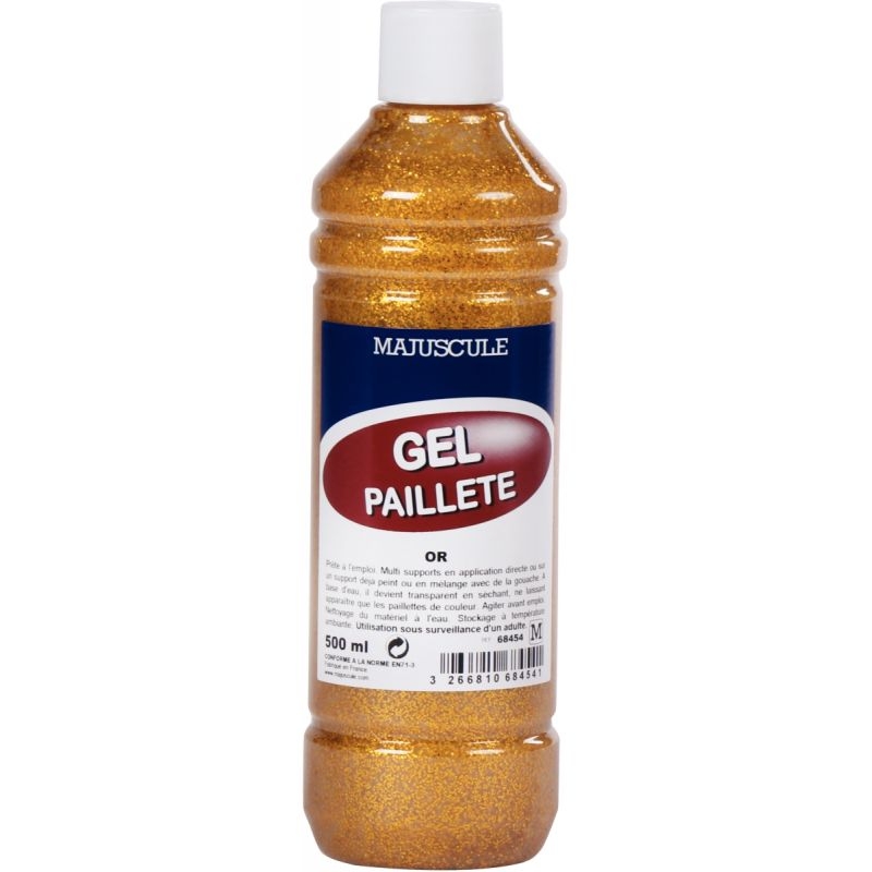 Flacon 500ml de gel de paillettes MAJUSCULE, or