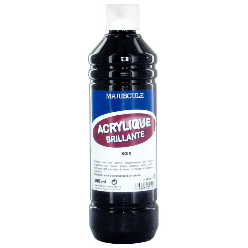 Flacon de 500 ml de peinture acrylique brillante MAJUSCULE noir