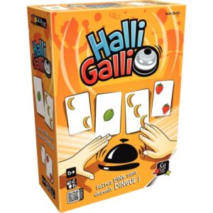 La boîte “HALLI GALLI” contient 56 cartes, 1 cloche, règle du jeu