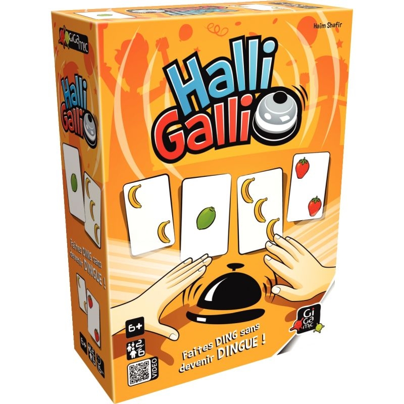 La boîte “HALLI GALLI” contient 56 cartes, 1 cloche, règle du jeu