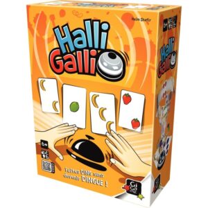 La boîte “HALLI GALLI” contient 56 cartes, 1 cloche, règle du jeu