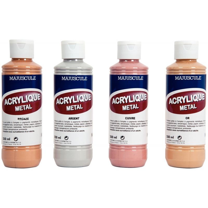 Lot de 4 flacons 250ml de peinture acrylique métal MAJUSCULE