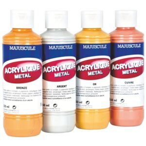 Lot de 4 flacons 250ml de peinture acrylique métal MAJUSCULE