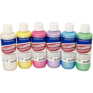 Lot de 6 flacons 250ml de gouache nacrée MAJUSCULE, coloris assortis