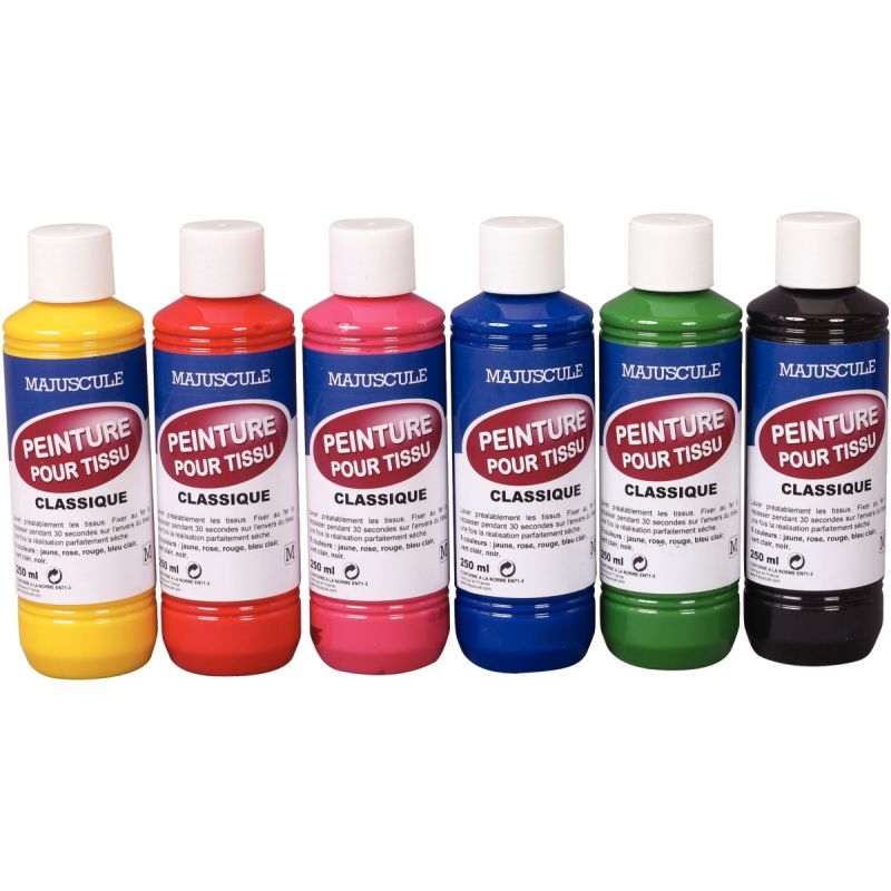 Encre, Peinture pour tissu - Piccolino peinture textile, assortiment de 7  flacons 500ml: rouge, noir, blanc, jaune, bleu, vert, brun