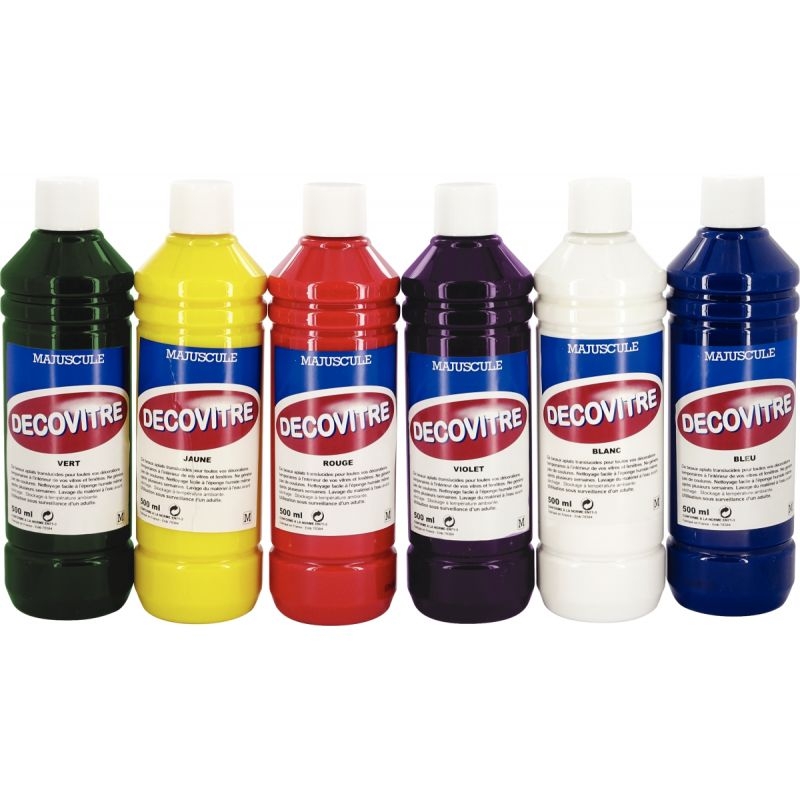 Lot de 6 flacons 500 ml de peinture DECOVITRE MAJUSCULE