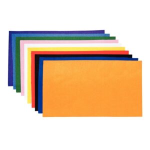 Paquet de 10 coupons de feutrine adhésive format 23,5 x 45 cm, couleurs assorties