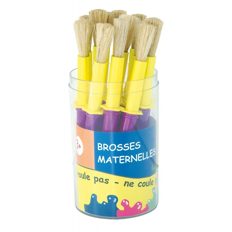 Pot de 14 brosses maternelle taille médium, en soie de porc avec colerette anti salissure