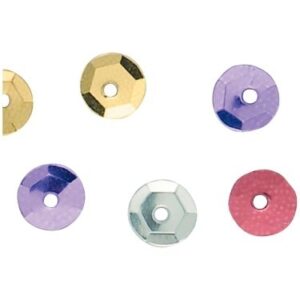 Pot de 178 grammes de sequins ronds incurvés, perforés diamètre 7 mm, assortis