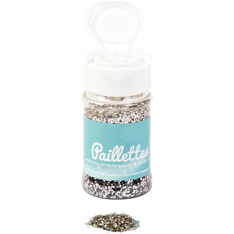 Pot de 60 g de paillettes scintillantes argent