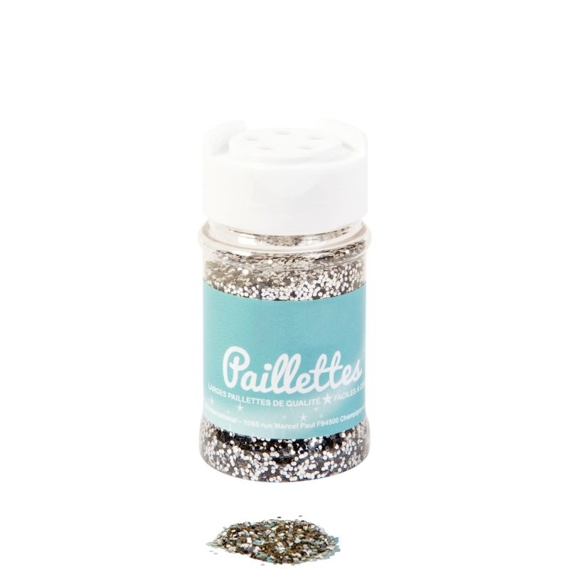 Pot de 60 g de paillettes scintillantes argent