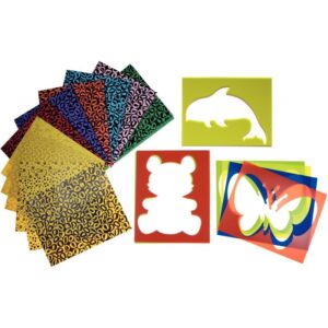 Lot de 12 pochoirs animaux + papier à motifs