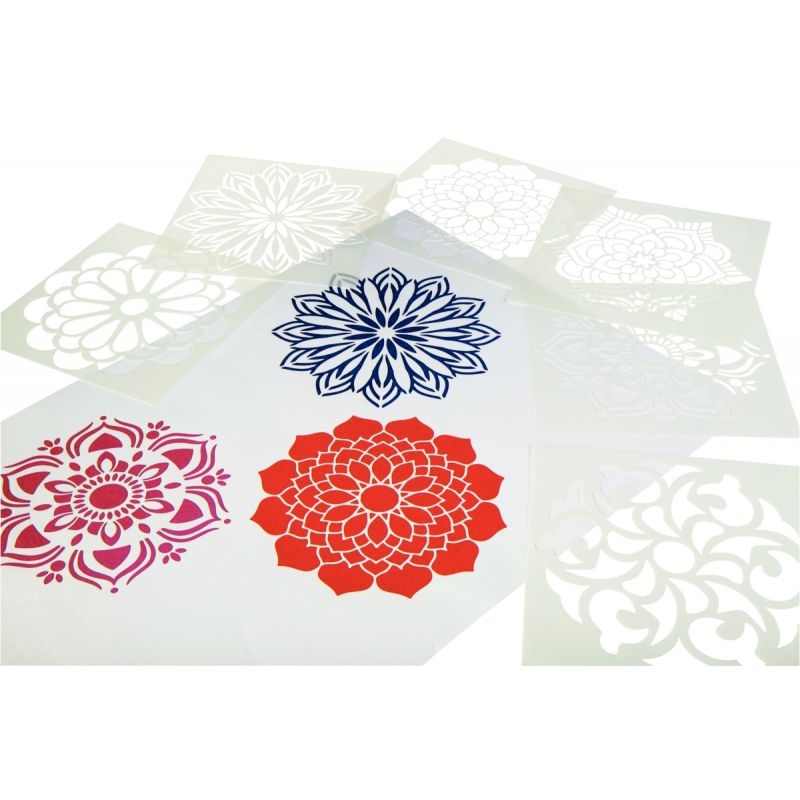 Lot de 6 pochoirs en plastique souple Mandala