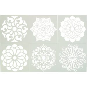 Lot de 6 pochoirs en plastique souple Mandala