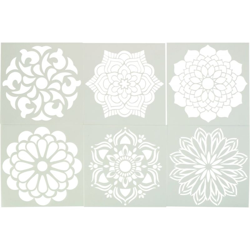 Lot de 6 pochoirs en plastique souple Mandala