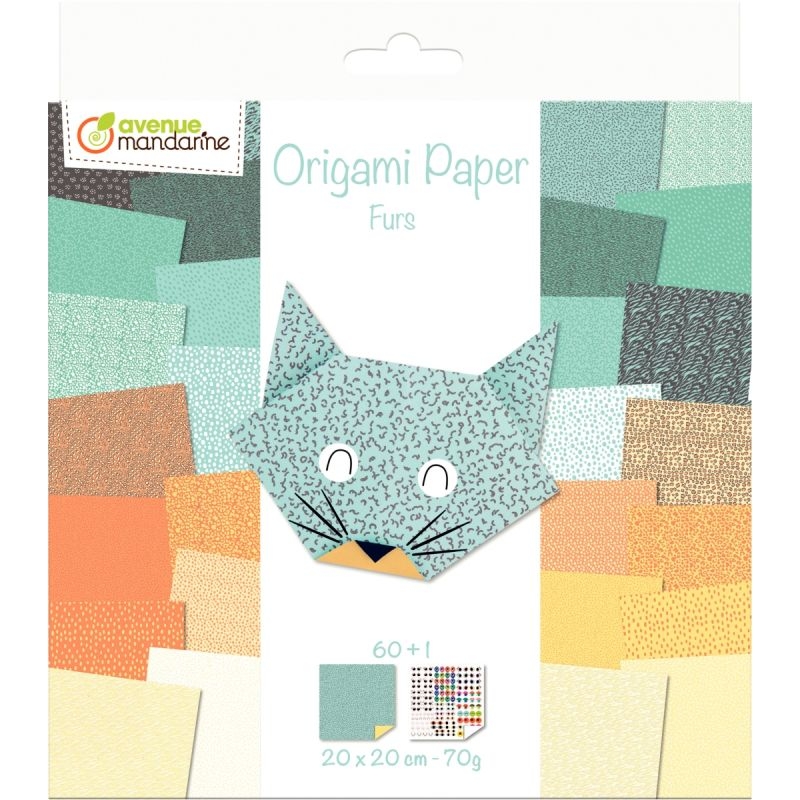 Pochette de 60 feuilles origami 20 x 20cm pelage animaux