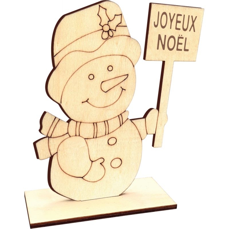 Lot de 10 bonshommes de neige en bois sur socle