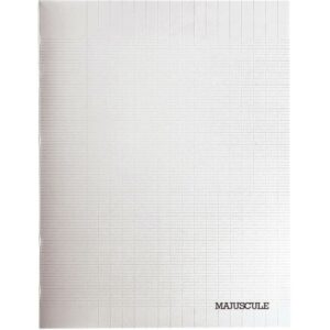 Piqûre 48 pages MAJUSCULE couverture polypropylène, format 17×22 cm, papier blanc 80g, réglure seyès, incolore