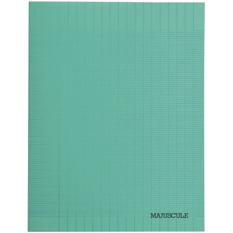 Piqûre 48 pages MAJUSCULE couverture polypropylène, format 17×22 cm, papier blanc 80g, réglure seyès, vert